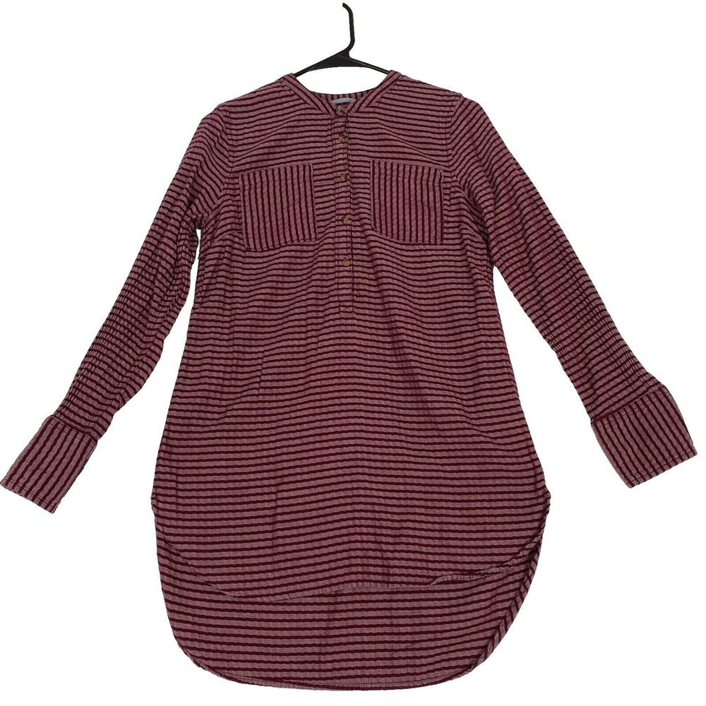 Merona Womens Shirt Dress Long Sleeve  Chest Pocket Size S‎ Burgundi Striped